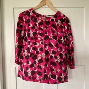 Boden Eliza Geometric Watercolor Posey Silk Blend Top Blouse 3/4 Sleeve Petals